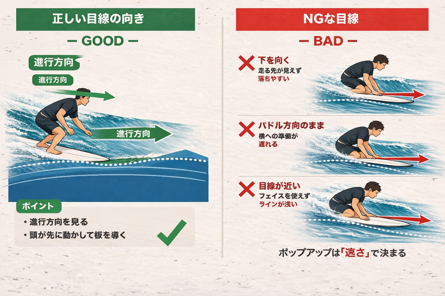 テイクオフで目線を横に向ける