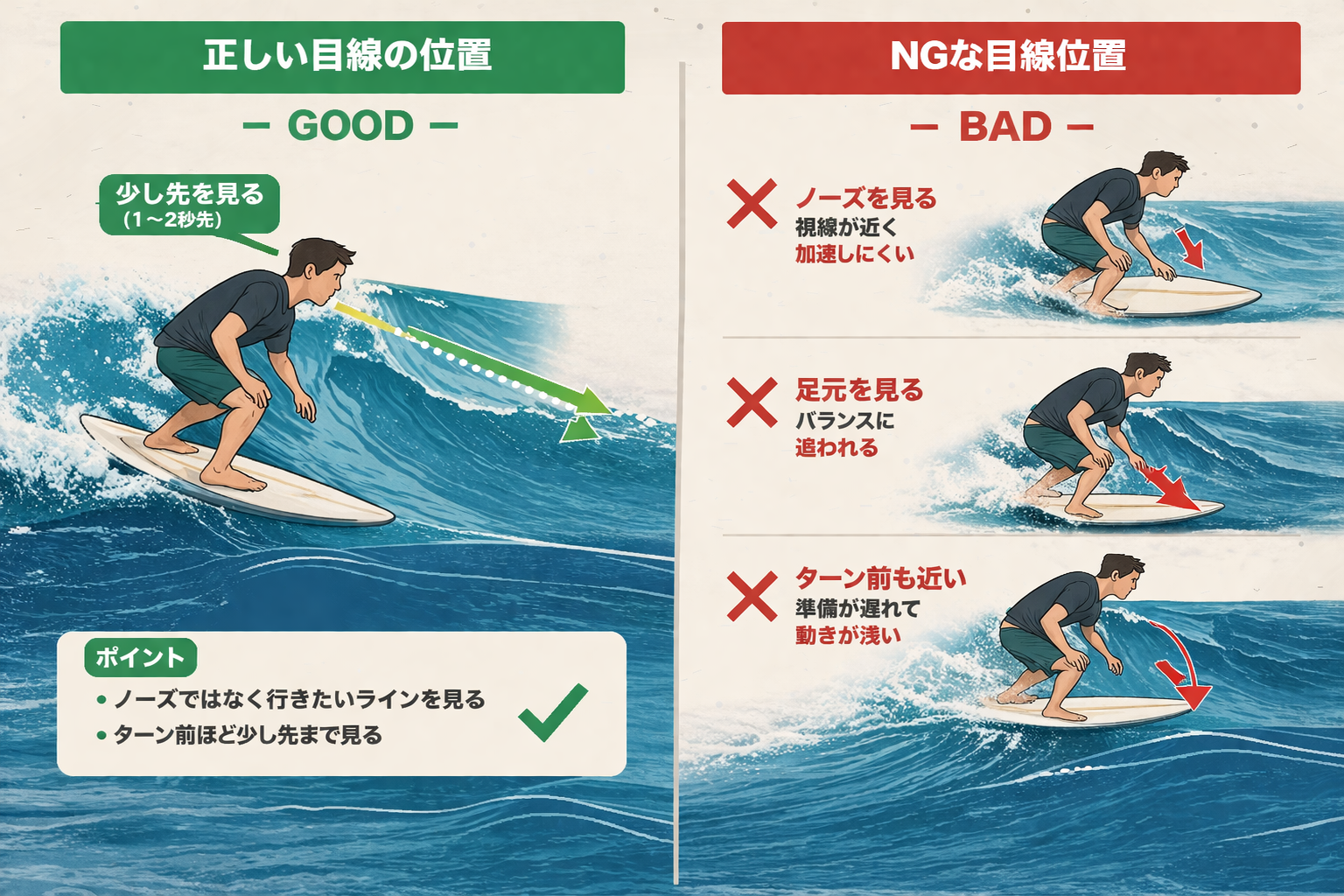 目線の位置（進行方向を見る）