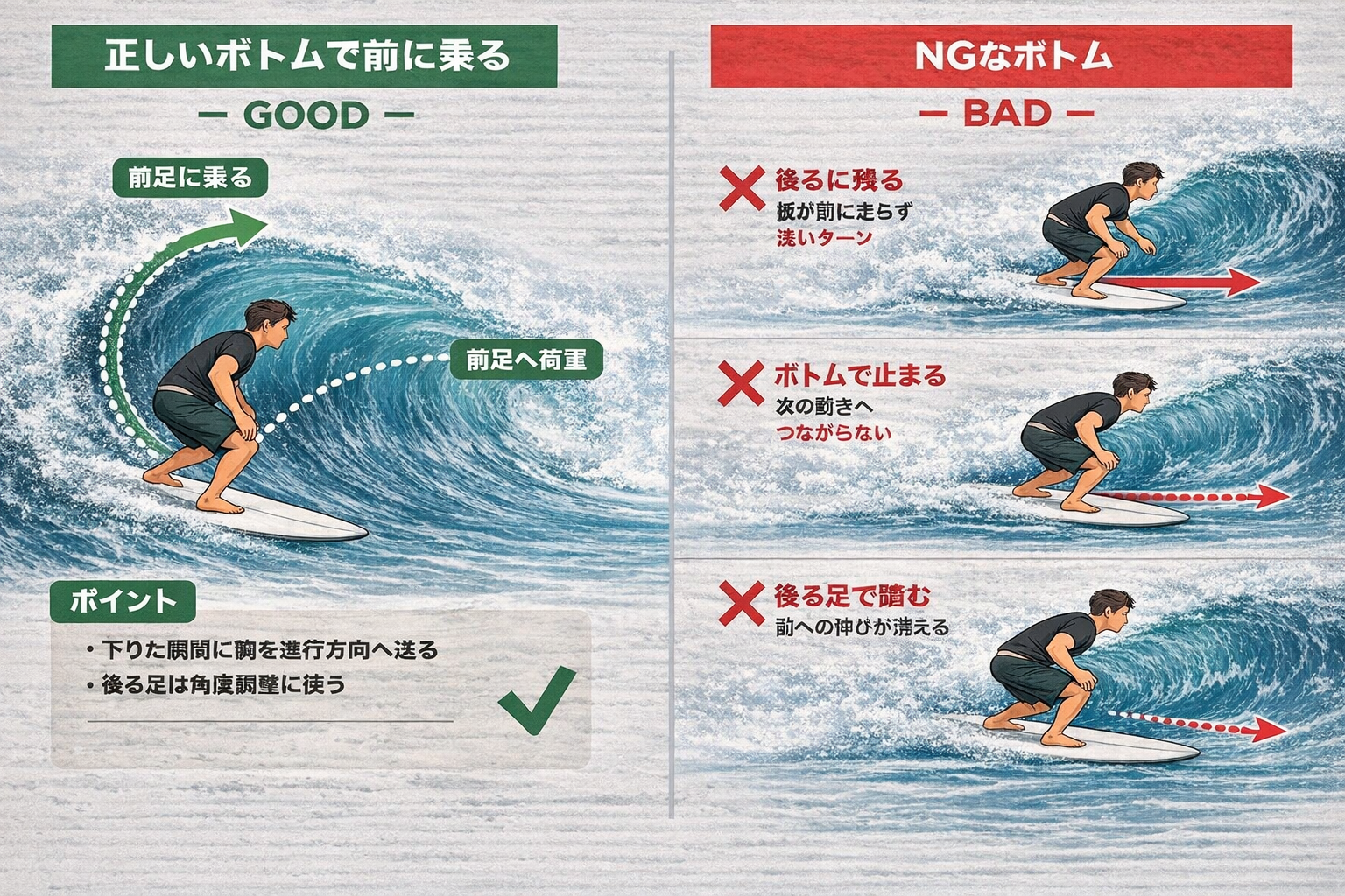 ボトムで前に乗る（最重要）