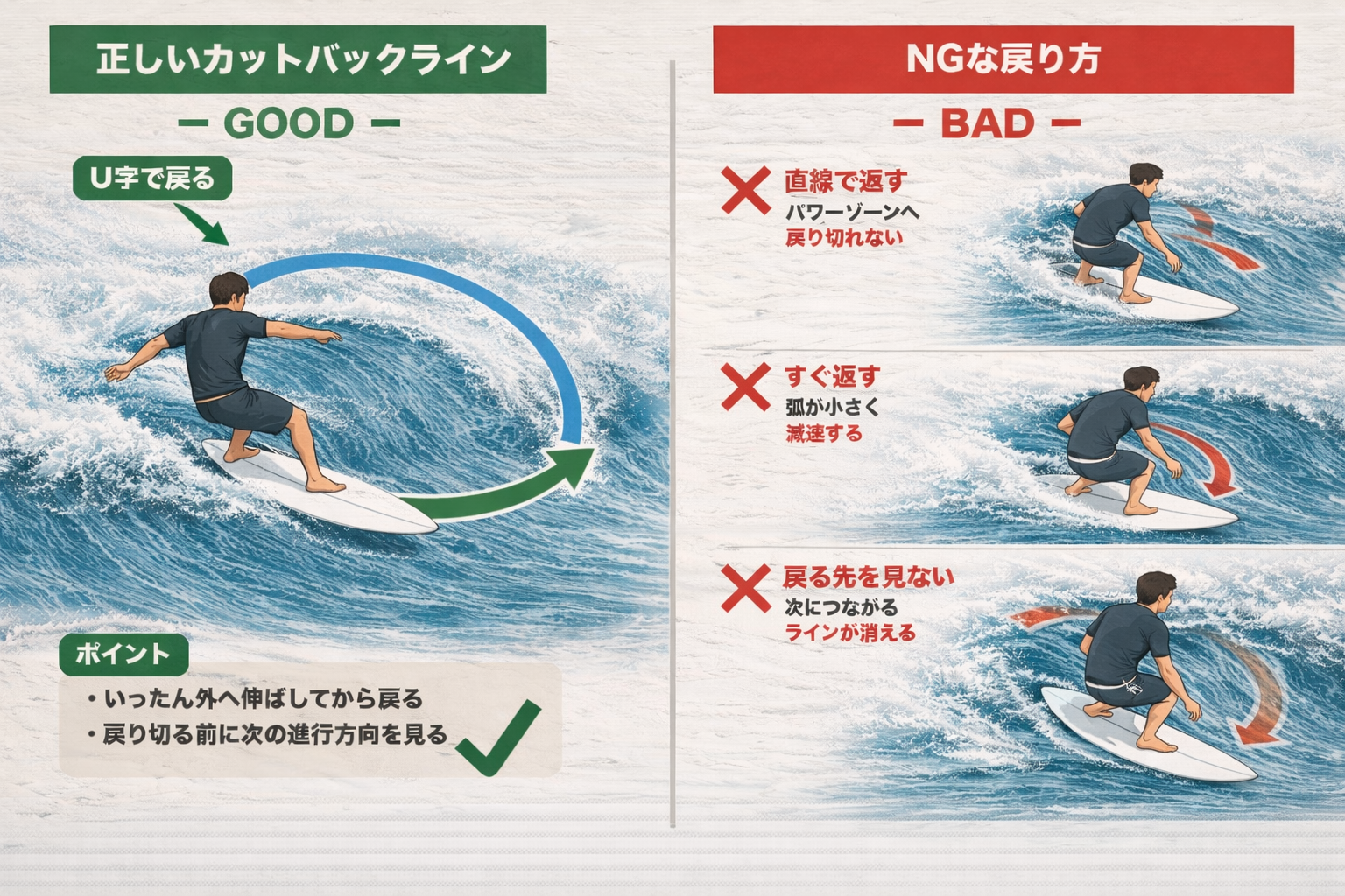 カットバックの基本ライン