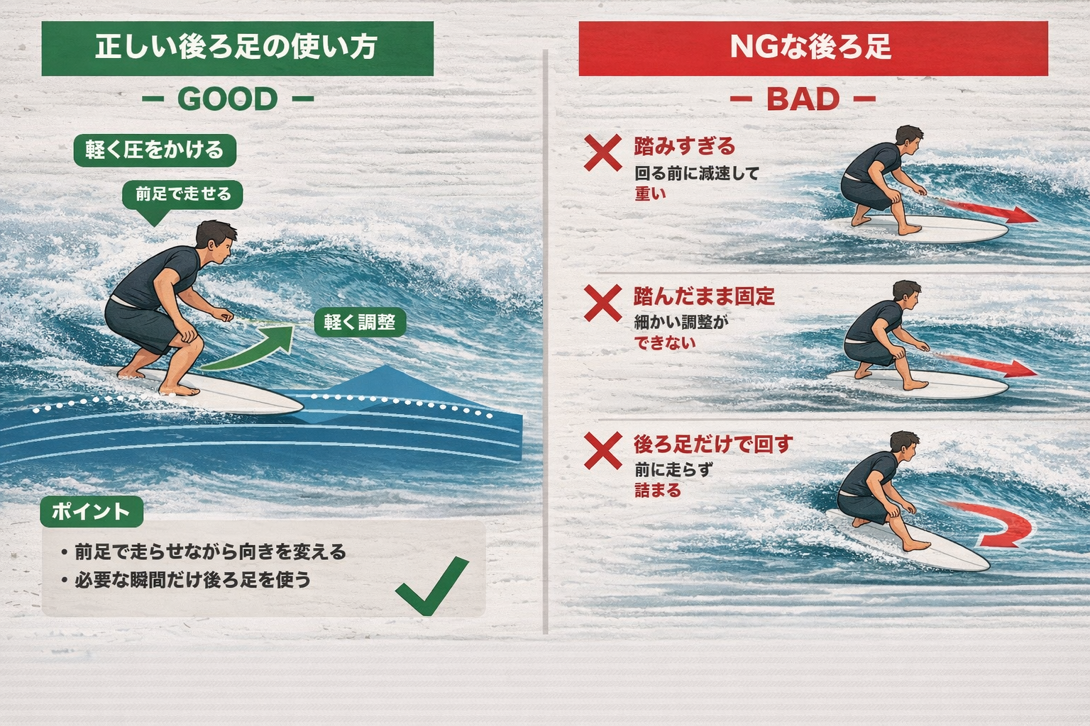 後ろ足の使い方（踏みすぎ問題）